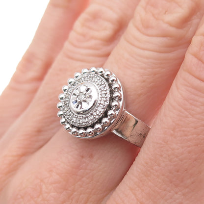 925 Sterling Silver Mexico Real Diamond Spinning Beaded Ring Size 7