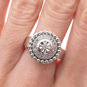 925 Sterling Silver Mexico Real Diamond Spinning Beaded Ring Size 7