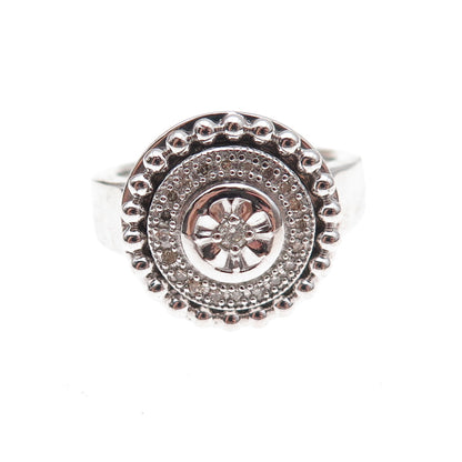 925 Sterling Silver Mexico Real Diamond Spinning Beaded Ring Size 7