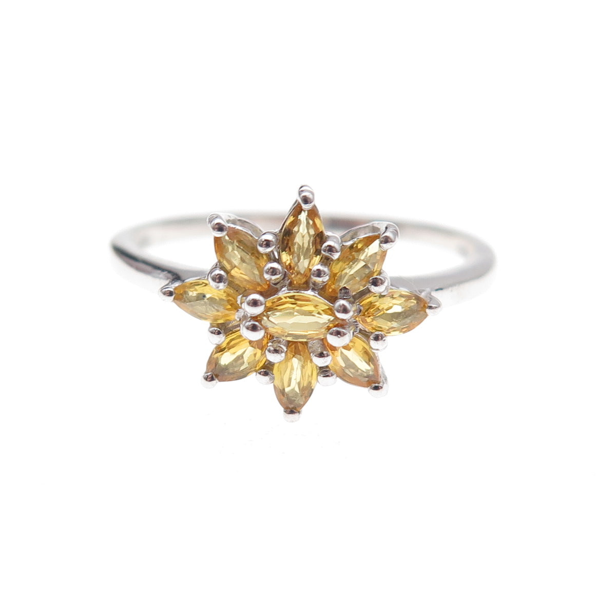 Chuck Clemency 925 Sterling Silver Real Yellow Sapphire Floral Ring Size 8