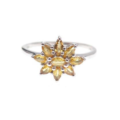 Chuck Clemency 925 Sterling Silver Real Yellow Sapphire Floral Ring Size 8