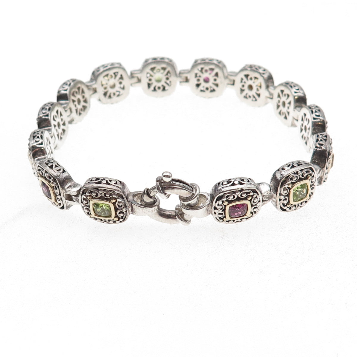 Dasan 925 Sterling 14K Gold Vintage Real Peridot Citrine Amethyst Bracelet 7.75"
