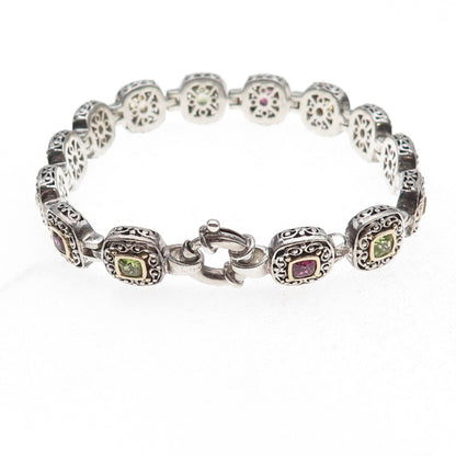 Dasan 925 Sterling 14K Gold Vintage Real Peridot Citrine Amethyst Bracelet 7.75"