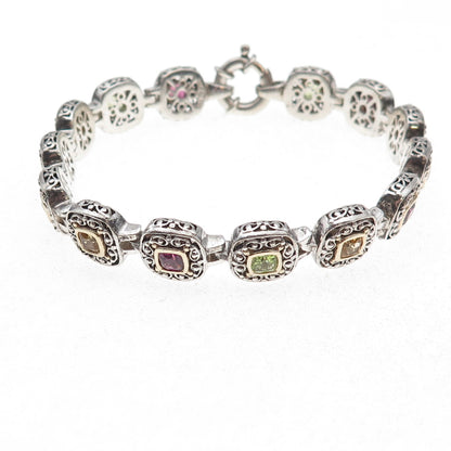 Dasan 925 Sterling 14K Gold Vintage Real Peridot Citrine Amethyst Bracelet 7.75"