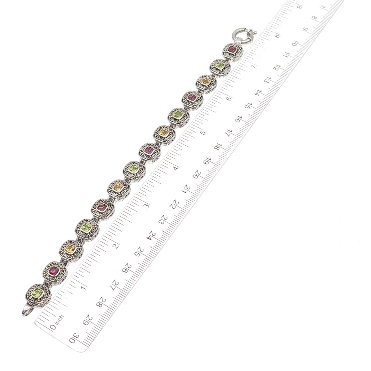 Dasan 925 Sterling 14K Gold Vintage Real Peridot Citrine Amethyst Bracelet 7.75"