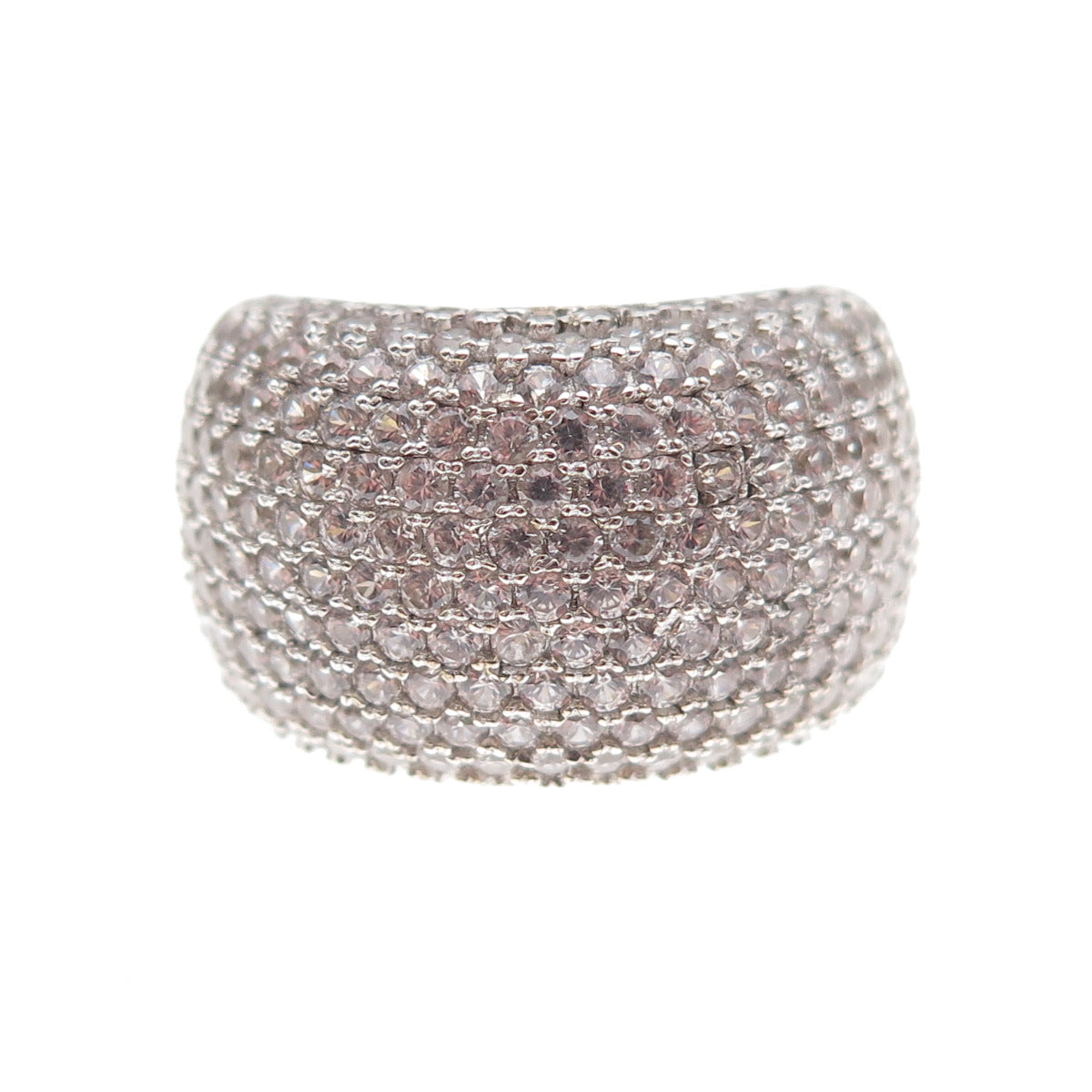 925 Sterling Silver Real Round-Cut White Topaz Pave Ring Size 7