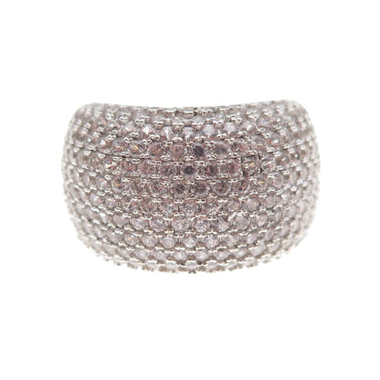 925 Sterling Silver Real Round-Cut White Topaz Pave Ring Size 7