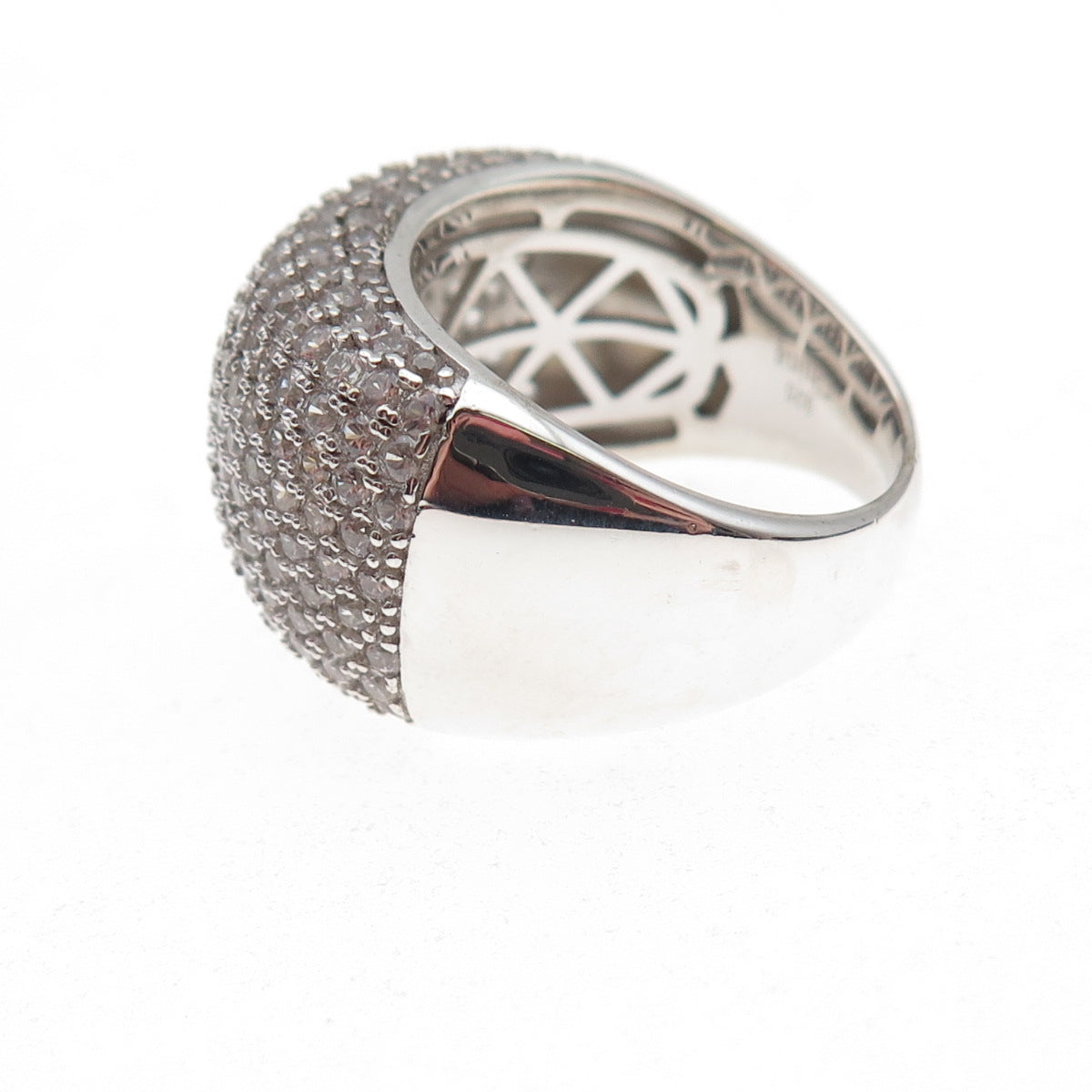925 Sterling Silver Real Round-Cut White Topaz Pave Ring Size 7
