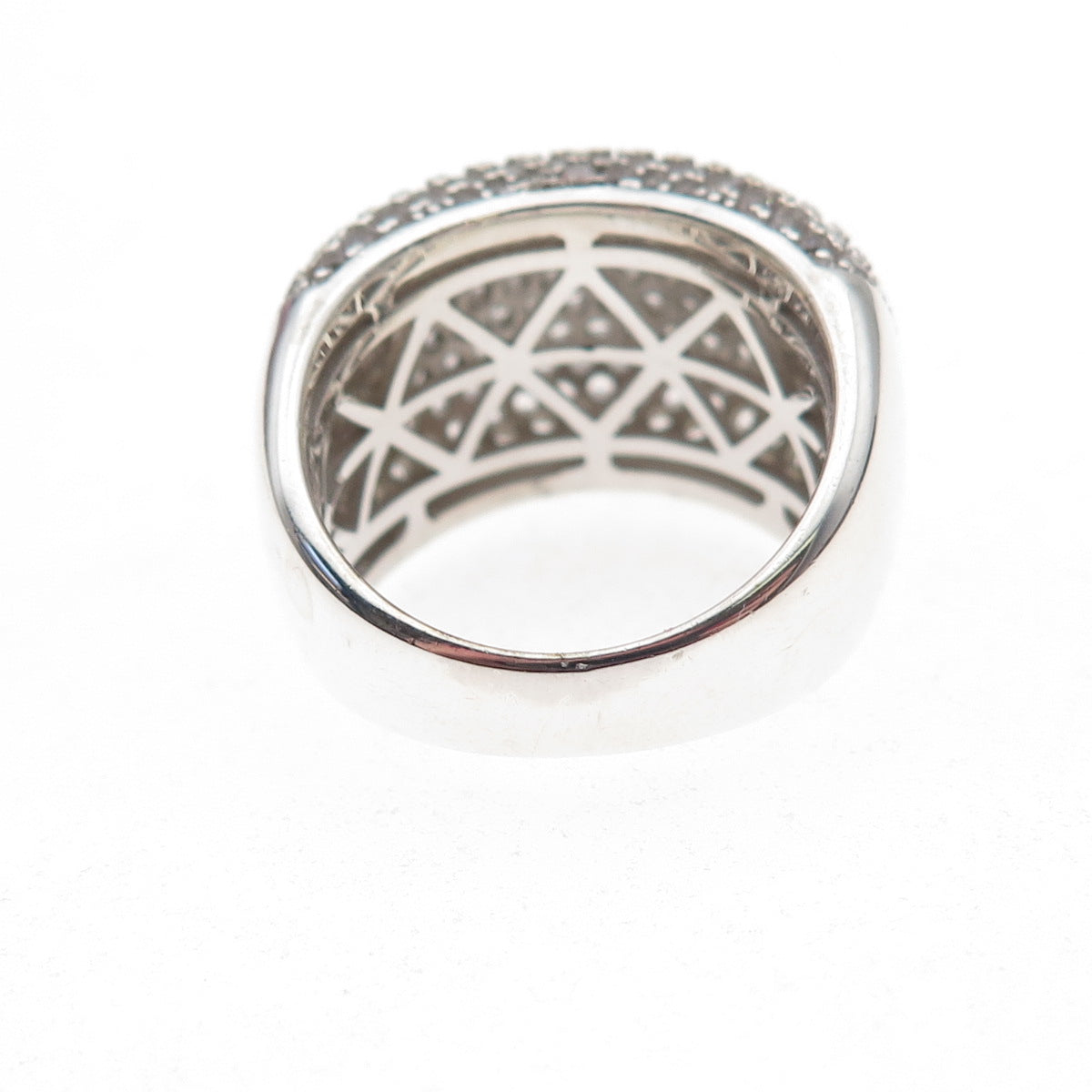 925 Sterling Silver Real Round-Cut White Topaz Pave Ring Size 7