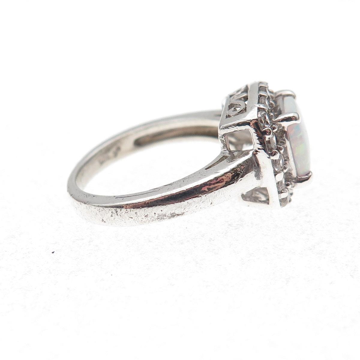 925 Sterling Silver Real Opal & White Topaz Ring Size 4.5