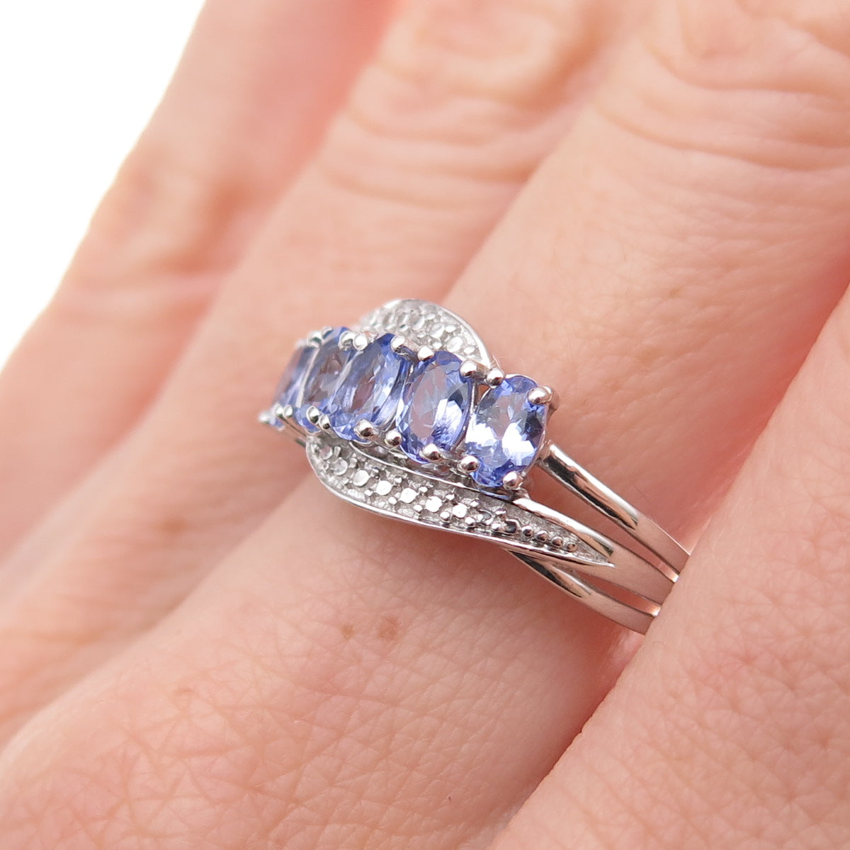 Chuck Clemency 925 Sterling Silver Real Oval-Cut Tanzanite Ring Size 8.25