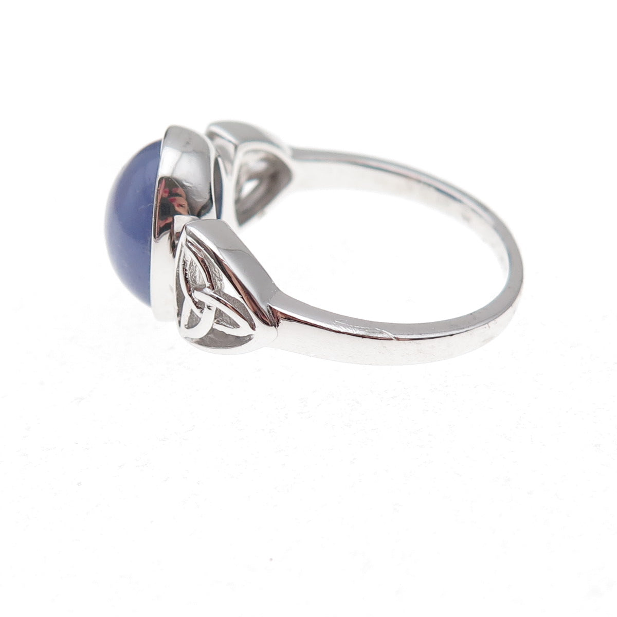 925 Sterling Silver Real Cabochon Tanzanite Celtic Trinity Knot Ring Size 8