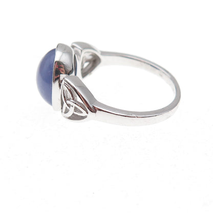 925 Sterling Silver Real Cabochon Tanzanite Celtic Trinity Knot Ring Size 8