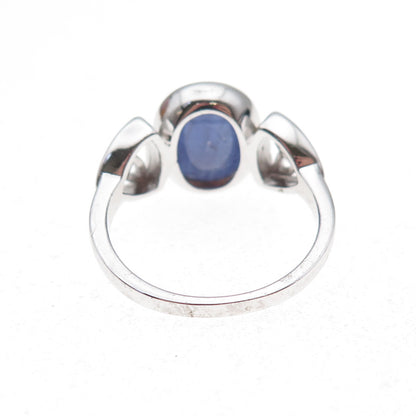 925 Sterling Silver Real Cabochon Tanzanite Celtic Trinity Knot Ring Size 8