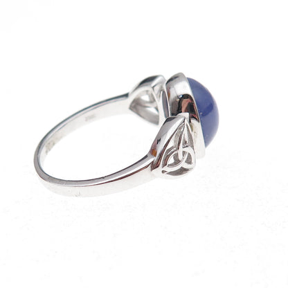 925 Sterling Silver Real Cabochon Tanzanite Celtic Trinity Knot Ring Size 8