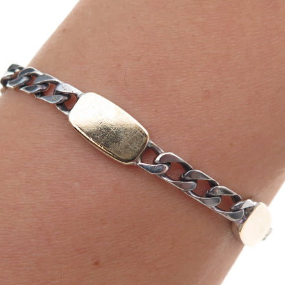 925 Sterling Silver 18K Gold Vintage Italy Figaro Link Bracelet 7.25"