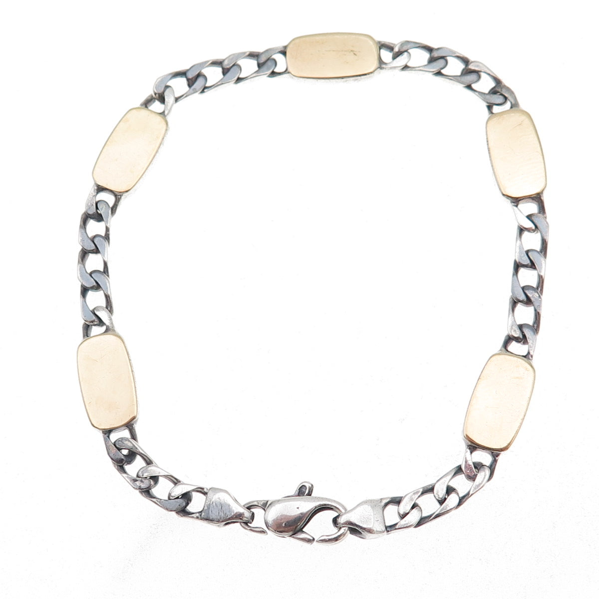 925 Sterling Silver 18K Gold Vintage Italy Figaro Link Bracelet 7.25"