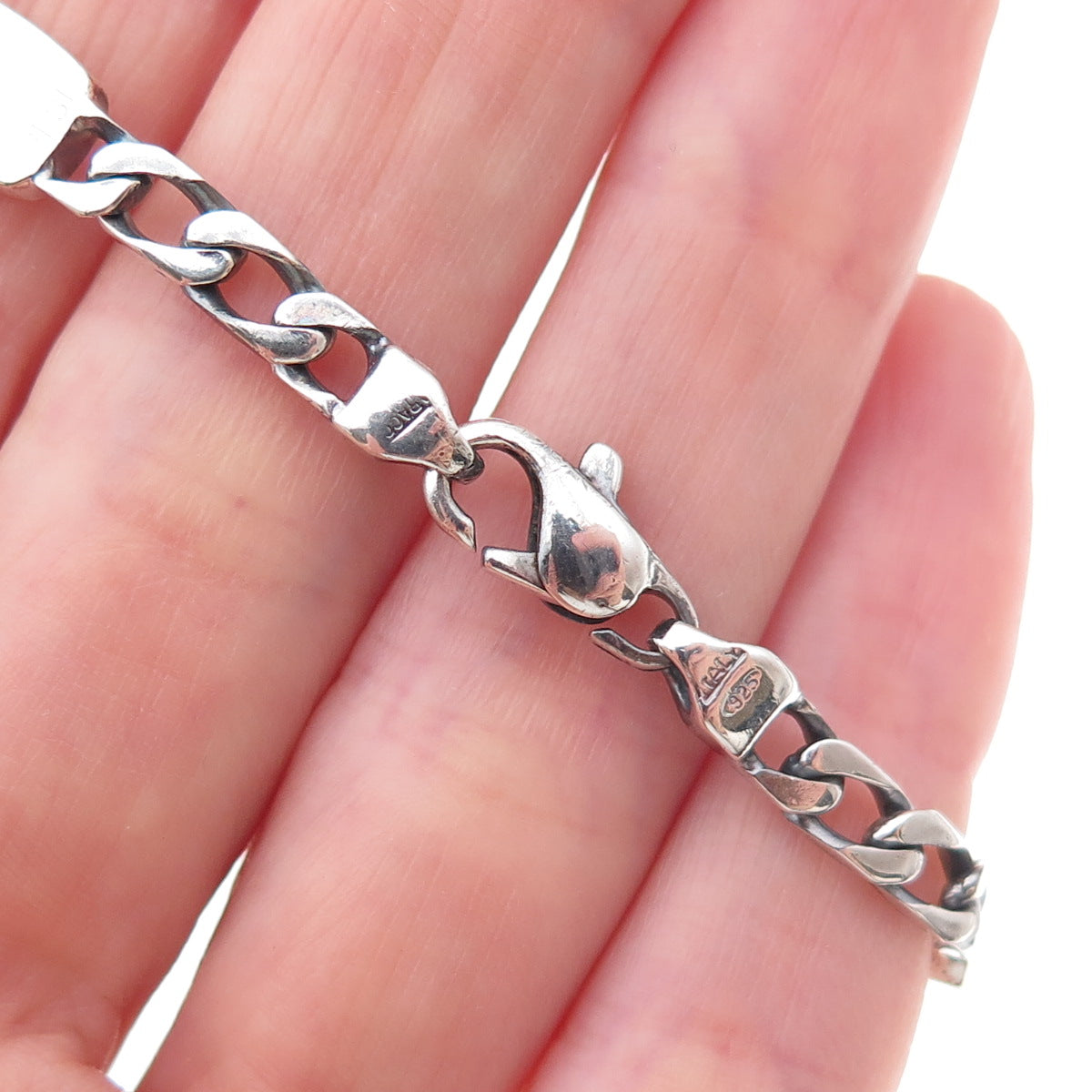 925 Sterling Silver 18K Gold Vintage Italy Figaro Link Bracelet 7.25"