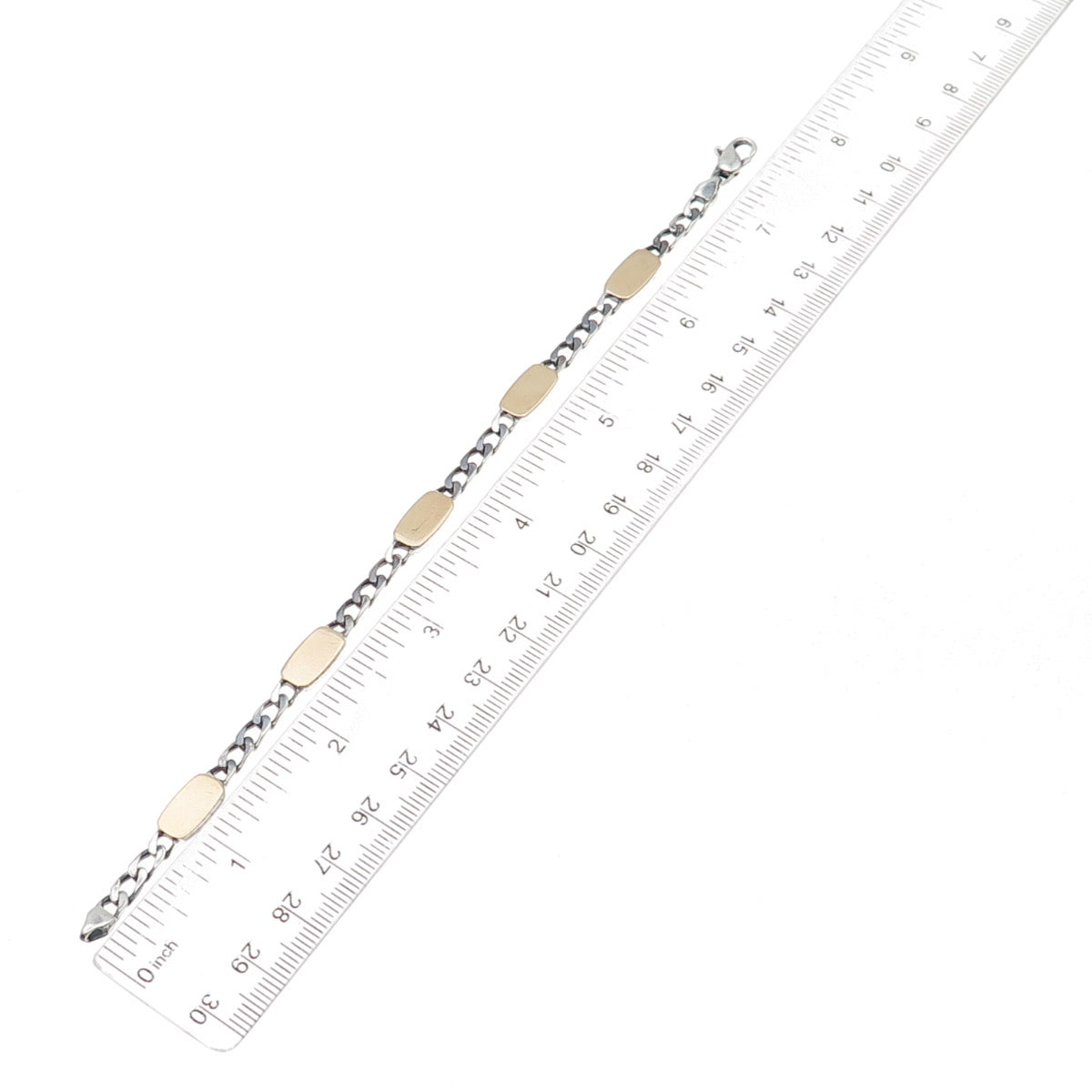 925 Sterling Silver 18K Gold Vintage Italy Figaro Link Bracelet 7.25"