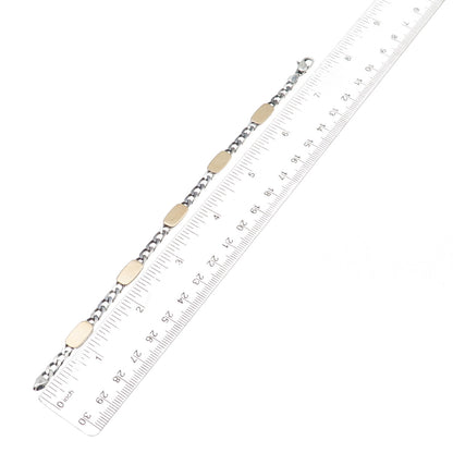 925 Sterling Silver 18K Gold Vintage Italy Figaro Link Bracelet 7.25"