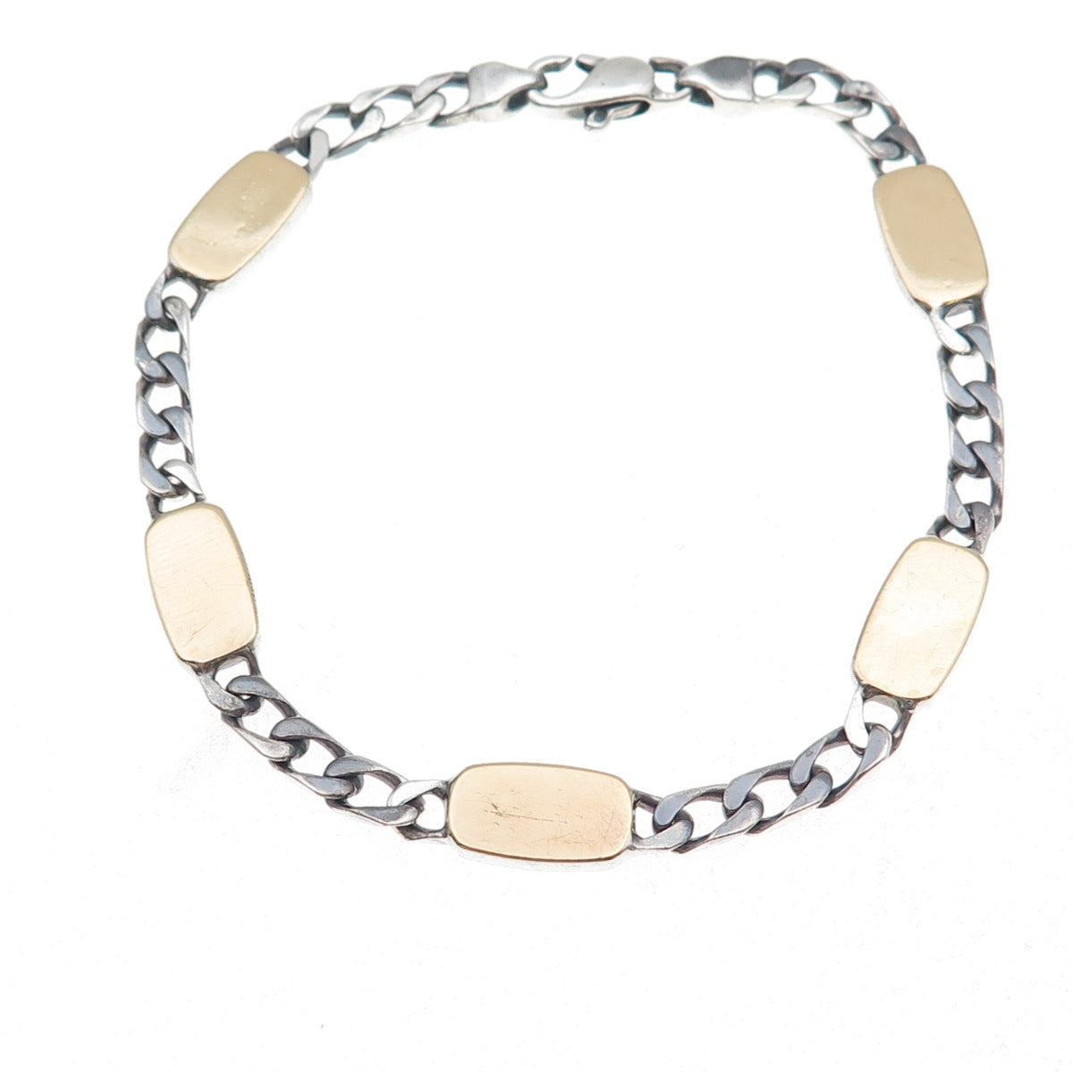 925 Sterling Silver 18K Gold Vintage Italy Figaro Link Bracelet 7.25"