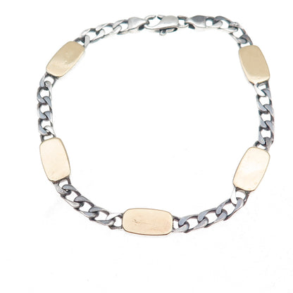 925 Sterling Silver 18K Gold Vintage Italy Figaro Link Bracelet 7.25"