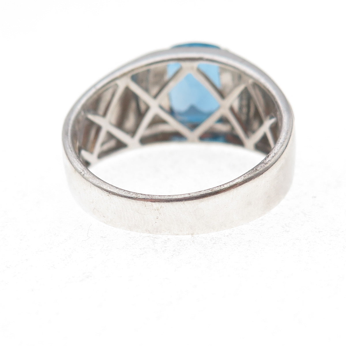 925 Sterling Silver Real Diamond & Swiss Blue Topaz Ring Size 10