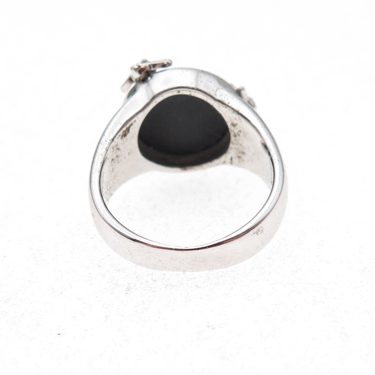 925 Sterling Silver Mexico Real Diamond & Black Onyx Floral Ring Size 7