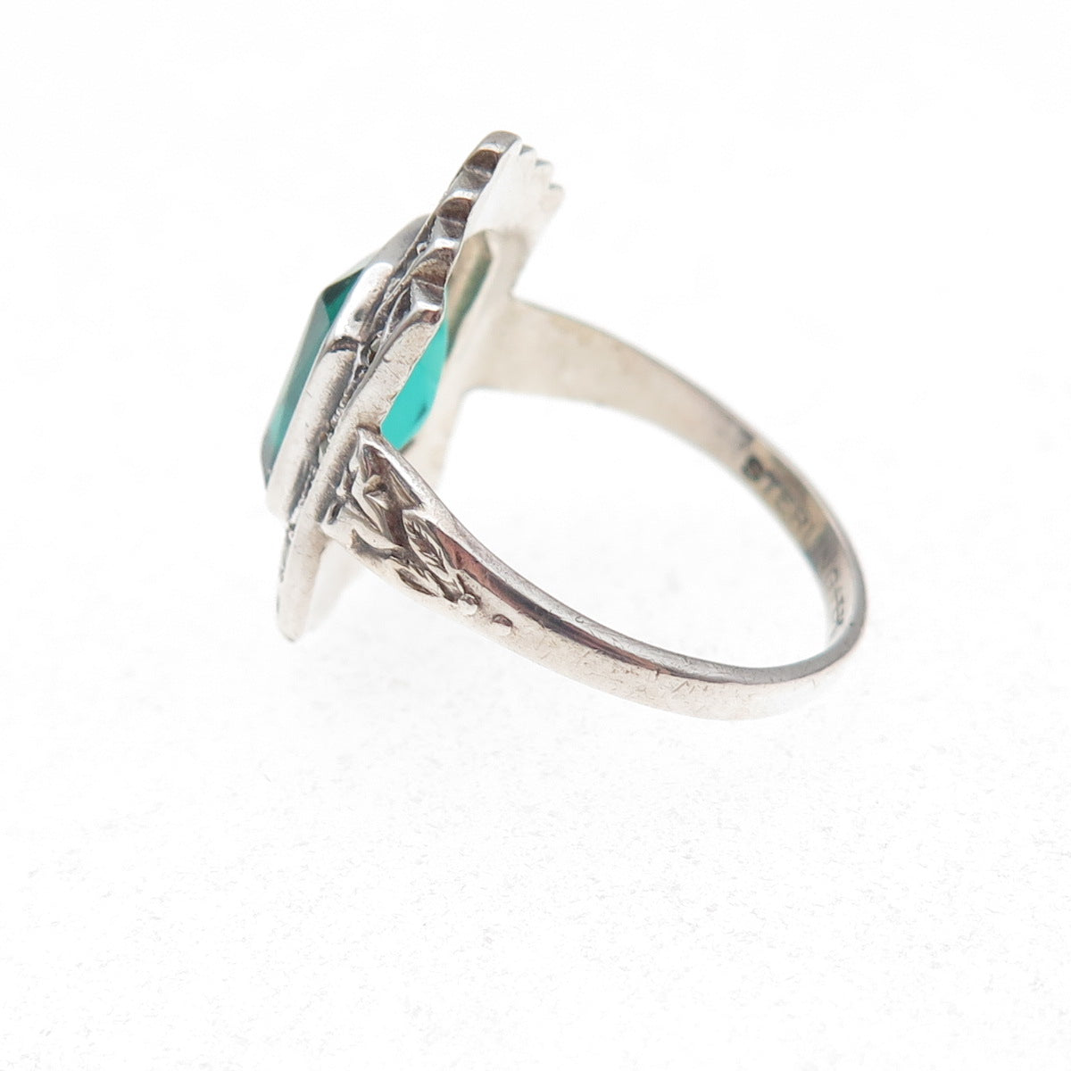 Uncas 925 Sterling Silver Antique Art Deco Rhinestone & Marcasite Ring Size 5.5