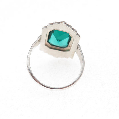 Uncas 925 Sterling Silver Antique Art Deco Rhinestone & Marcasite Ring Size 5.5