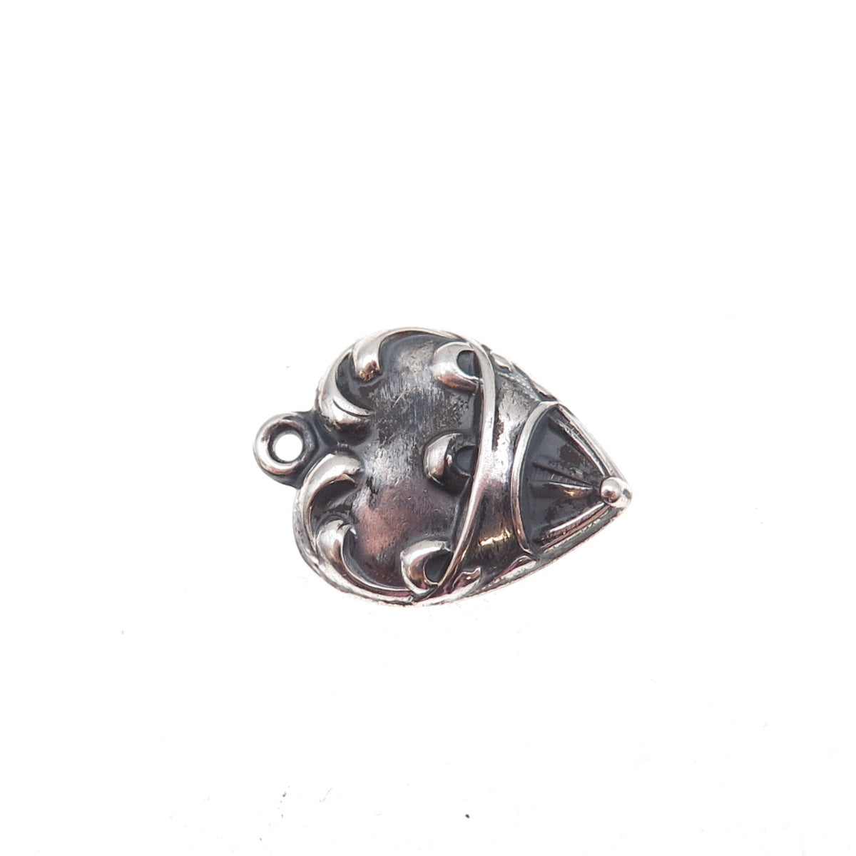 925 Sterling Silver Antique Art Deco Air Balloon Heart Chatelaine Charm Pendant