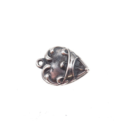 925 Sterling Silver Antique Art Deco Air Balloon Heart Chatelaine Charm Pendant
