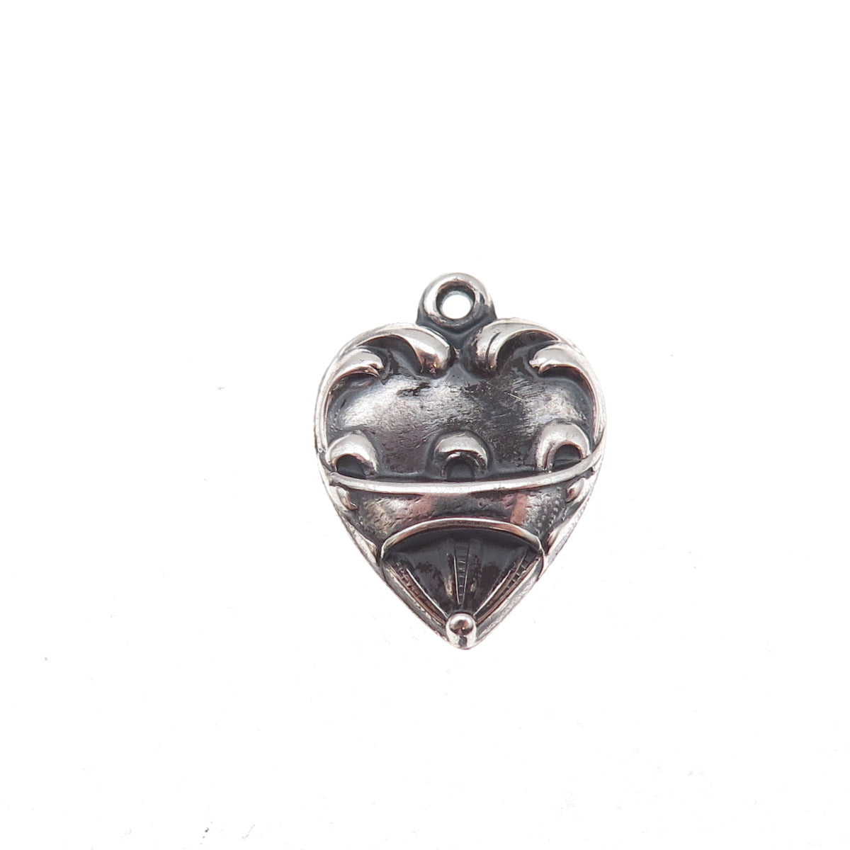 925 Sterling Silver Antique Art Deco Air Balloon Heart Chatelaine Charm Pendant