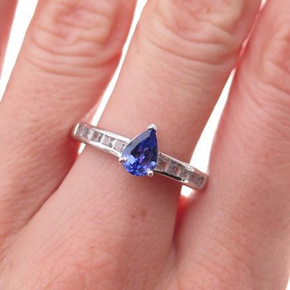 Chuck Clemency 925 Sterling Silver Real Tanzanite & White Topaz Ring Size 8
