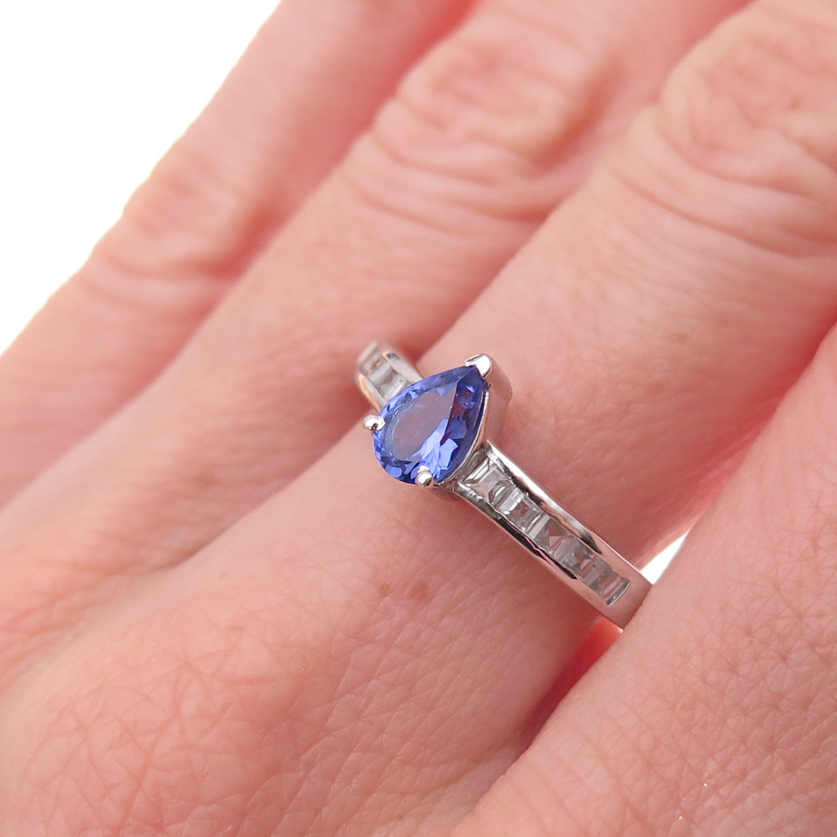 Chuck Clemency 925 Sterling Silver Real Tanzanite & White Topaz Ring Size 8