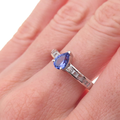 Chuck Clemency 925 Sterling Silver Real Tanzanite & White Topaz Ring Size 8