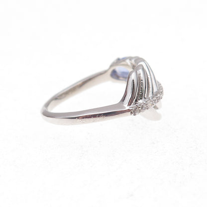 925 Sterling Silver Real Tanzanite & White Topaz Feather Ring Size 8.25