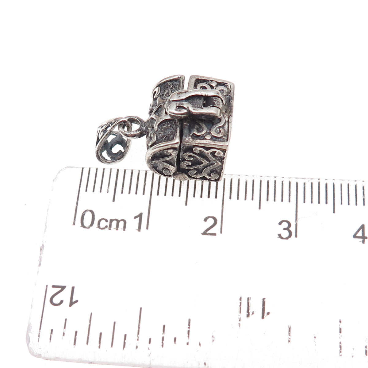 925 Sterling Silver Vintage Treasure Chest Oxidized Open Charm Pendant
