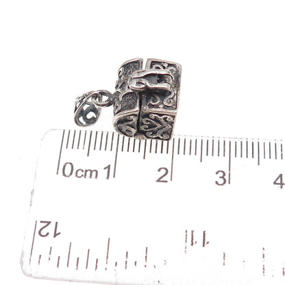 925 Sterling Silver Vintage Treasure Chest Oxidized Open Charm Pendant