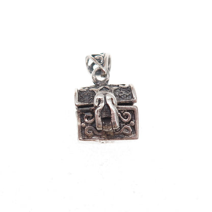 925 Sterling Silver Vintage Treasure Chest Oxidized Open Charm Pendant