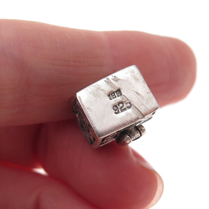 925 Sterling Silver Vintage Treasure Chest Oxidized Open Charm Pendant