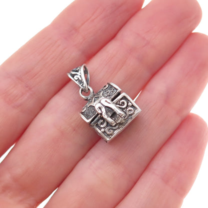 925 Sterling Silver Vintage Treasure Chest Oxidized Open Charm Pendant