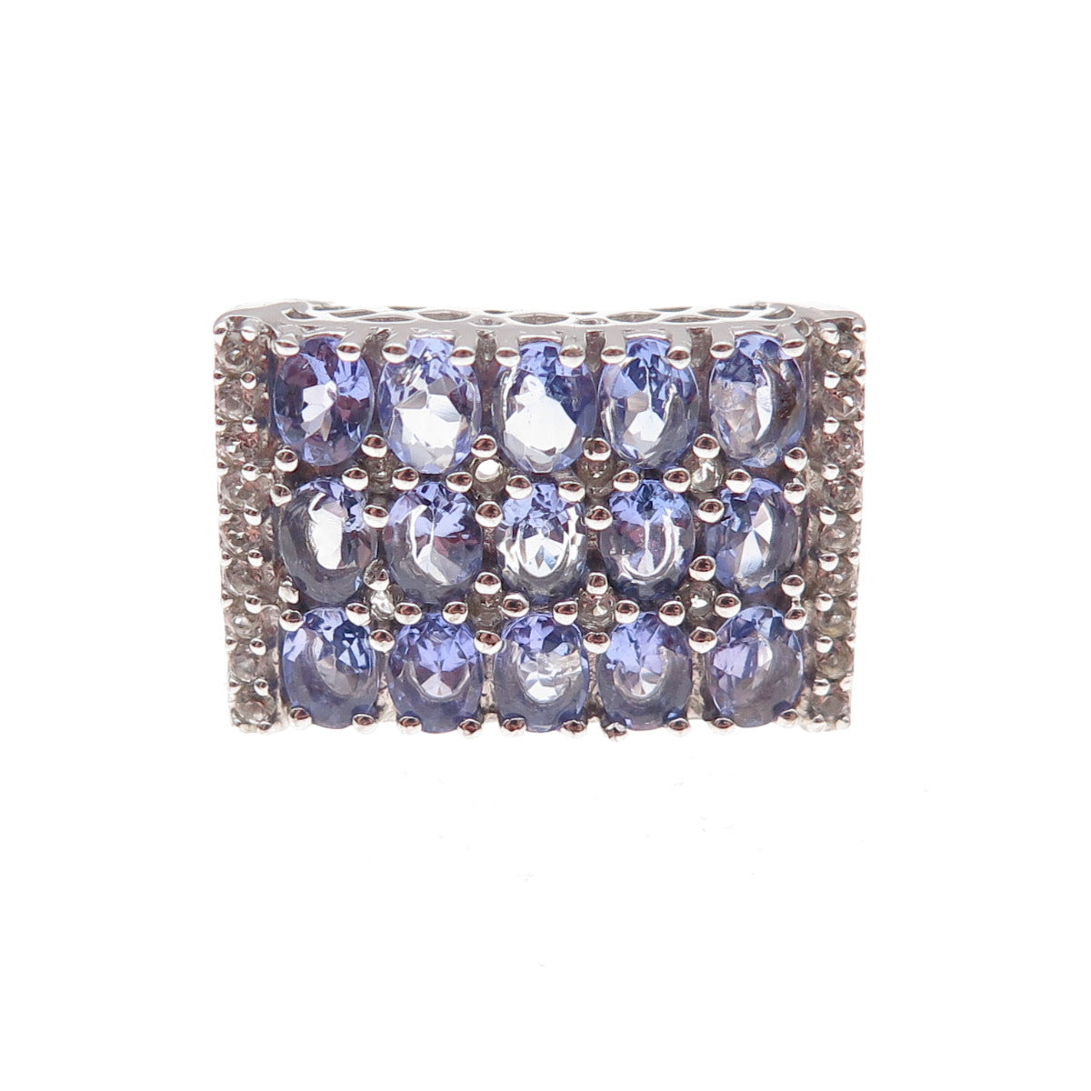 925 Sterling Silver Real Tanzanite & White Topaz Ring Size 8
