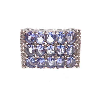 925 Sterling Silver Real Tanzanite & White Topaz Ring Size 8