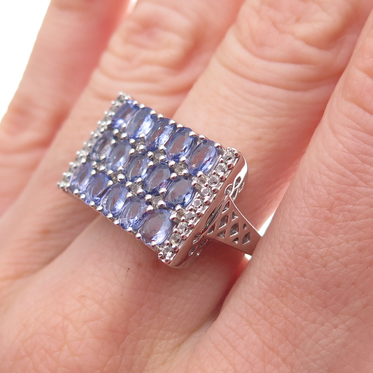 925 Sterling Silver Real Tanzanite & White Topaz Ring Size 8