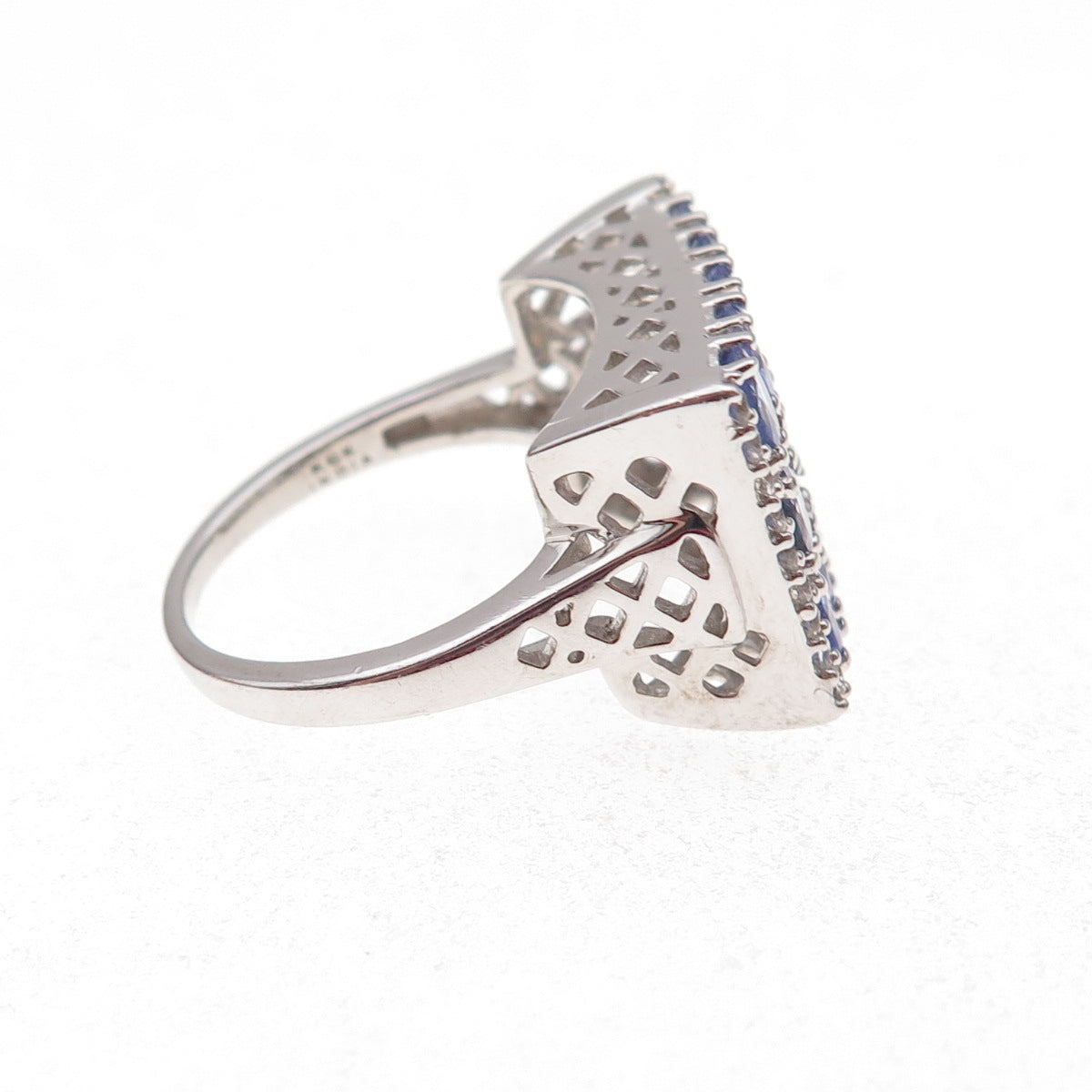 925 Sterling Silver Real Tanzanite & White Topaz Ring Size 8