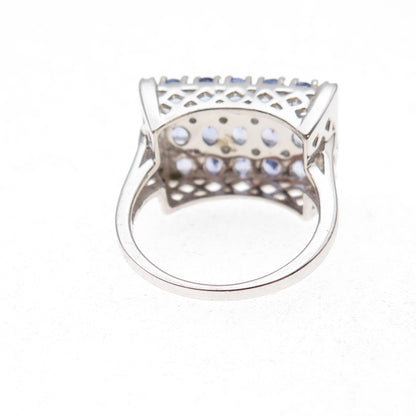 925 Sterling Silver Real Tanzanite & White Topaz Ring Size 8