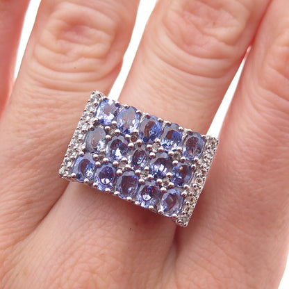 925 Sterling Silver Real Tanzanite & White Topaz Ring Size 8