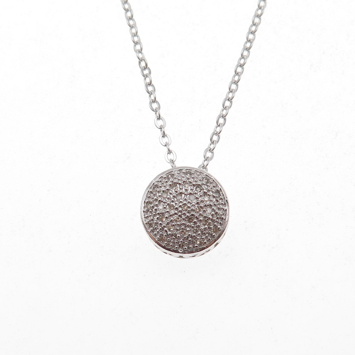 925 Sterling Silver Mexico Real Round-Cut Diamond Cable Chain Necklace 18"