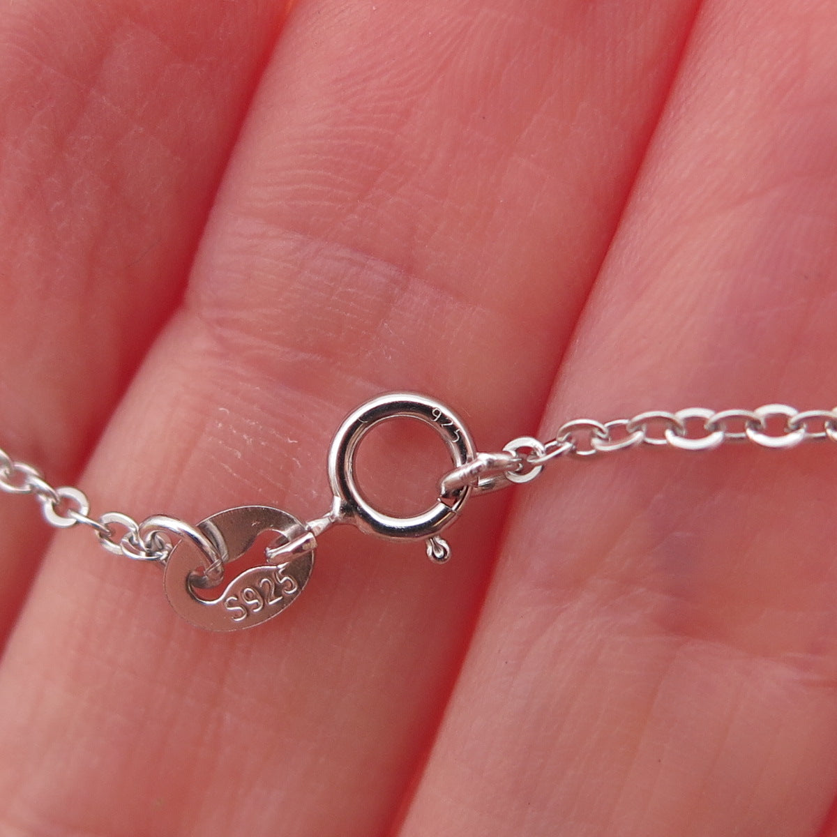 925 Sterling Silver Mexico Real Round-Cut Diamond Cable Chain Necklace 18"